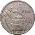 Испания 5 песет 1957 год - Франсиско Франко (62 внутри звезды)