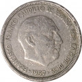 Испания 5 песет 1957 год - Франсиско Франко (62 внутри звезды)