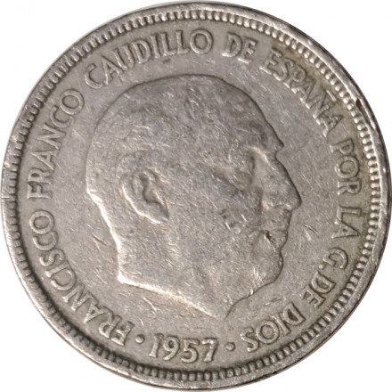 Испания 5 песет 1957 год - Франсиско Франко (62 внутри звезды)