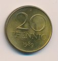 ГДР 20 пфеннигов 1989 год (A)