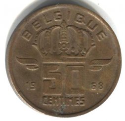 Бельгия 50 сантимов 1968 год BELGIQUE
