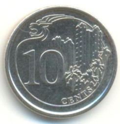 Монета Сингапур 10 центов 2015 год