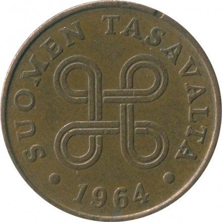 Финляндия 1 пенни 1964 год - Крест святого Иоанна