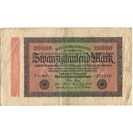 Германия (Веймарская Республика) 20000 марок 1923 год - Водяной знак - орнамент звезды - F (проколы)