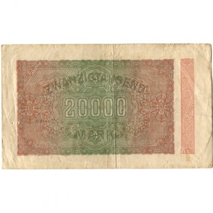 Германия (Веймарская Республика) 20000 марок 1923 год - Водяной знак - орнамент звезды - F (проколы)