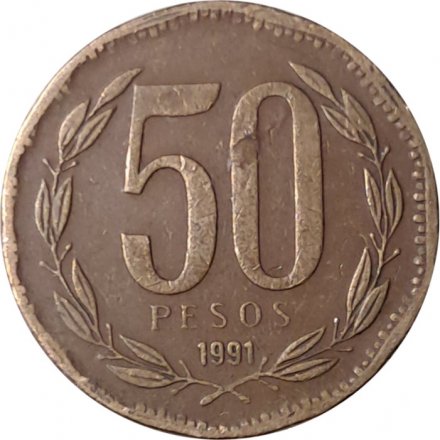 Чили 50 песо 1991 год