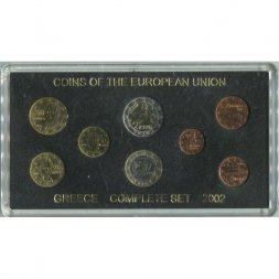 Набор из 8 евромонет Греция 2002 год (в банковской упаковке)