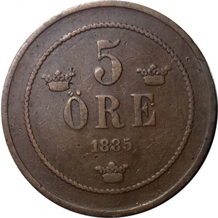 Швеция 5 эре 1885 год - Король Оскар II