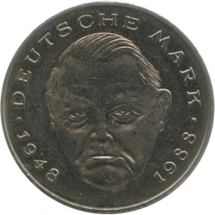 ФРГ 2 марки 1990 год (F) - Людвиг Эрхард, 40 лет Федеративной Республике (1948-1988)