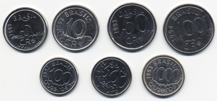 Набор из 7 монет Бразилия 1992 - 1994 год