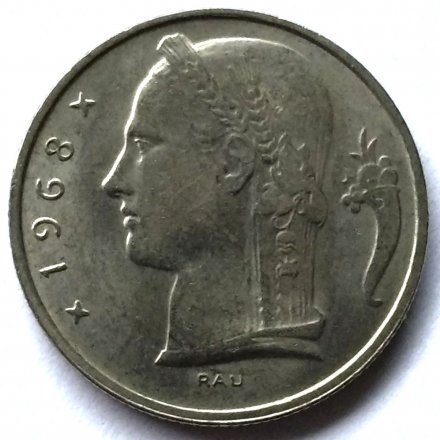 Бельгия 5 франков 1968 год BELGIQUE