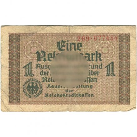 Третий Рейх (Германия) 1 рейхсмарка 1939-1945 год - Для оккупированных территорий - F