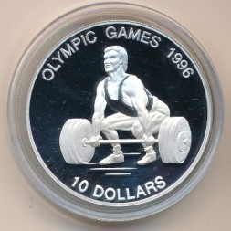 Монета Науру 10 долларов 1995 год Штангист