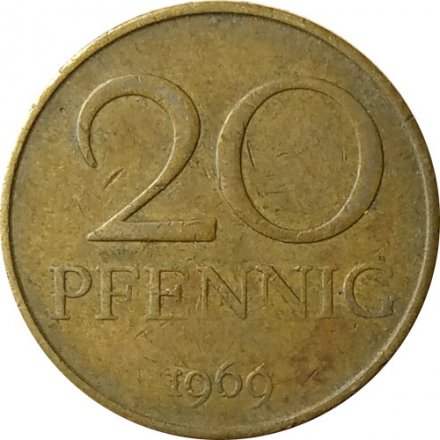 ГДР 20 пфеннигов 1969 год - VF