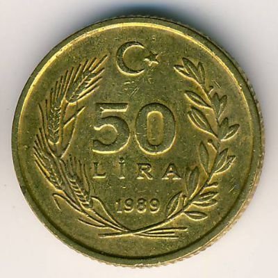 Турция 50 лир 1989 год