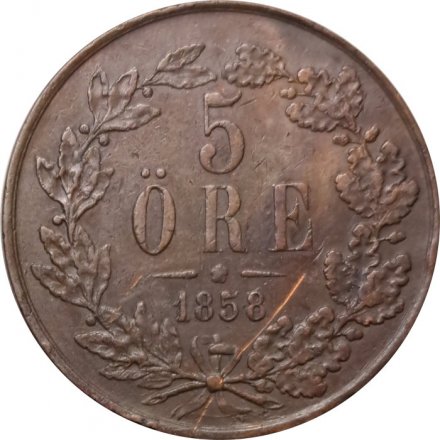 Швеция 5 эре 1858 год