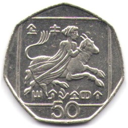 Монета Кипр 50 центов 1996 год - Похищение Европы Зевсом