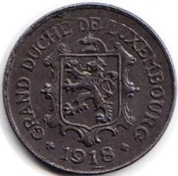 Монета Люксембург 10 сентим 1918 год