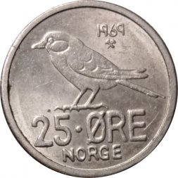 Норвегия 25 эре 1969 год