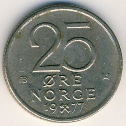 Норвегия 25 эре 1977 год