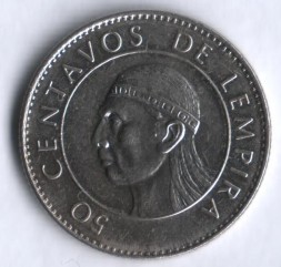 Монета Гондурас 50 сентаво 1994 год - Портрет индейского вождя Лемпиры
