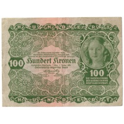 Австрия 100 крон 1922 год - Принцесса Рохан. Обозначение номинала - VF