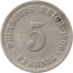 Германия 5 пфеннигов 1906 год (J)