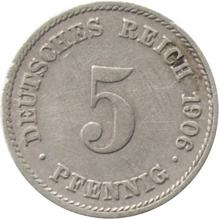 Германия 5 пфеннигов 1906 год (J)