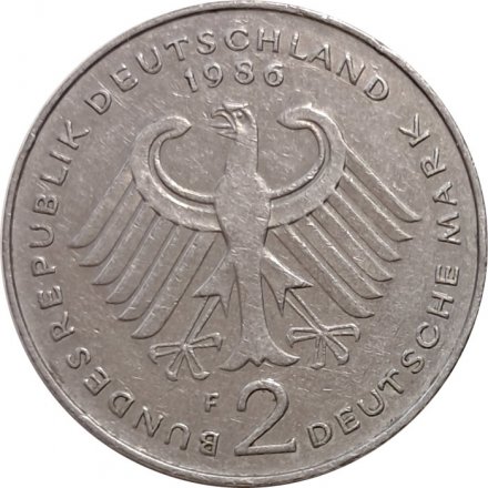 ФРГ 2 марки 1986 год (F) - Курт Шумахер, 30 лет Федеративной Республике (1949-1979)