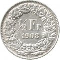 Швейцария 1/2 франка 1908 год