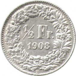 Швейцария 1/2 франка 1908 год