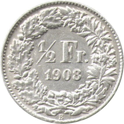 Швейцария 1/2 франка 1908 год