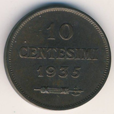 Сан-Марино 10 чентезимо 1935 год
