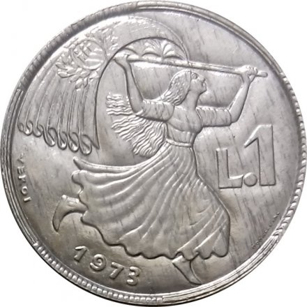 Сан-Марино 1 лира 1973 год - Девушка с флагом