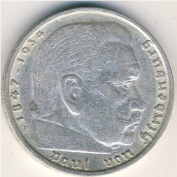 Третий Рейх 5 рейхсмарок 1935 год (F)