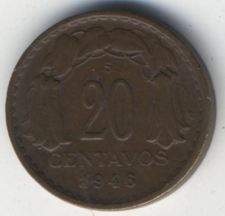 Чили 20 сентаво 1946 год
