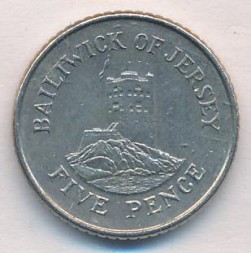 Монета Джерси 5 пенсов 1990 год - Башня Сеймур в Гровилле