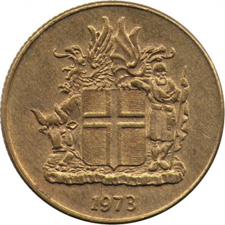 Исландия 1 крона 1973 год - Герб (&quot;3&quot; с острым завитком)