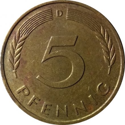 ФРГ 5 пфеннигов 1987 год - D