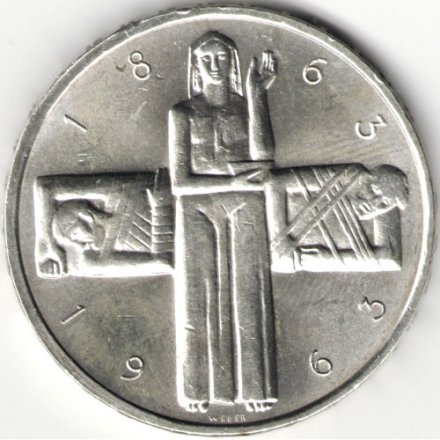 Швейцария 5 франков 1963 год - 100 лет Красному Кресту