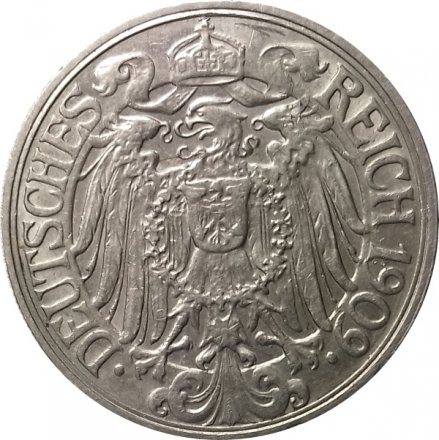 Германия 25 пфеннигов 1909 год (F)