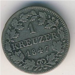 Бавария 1 крейцер 1847 год