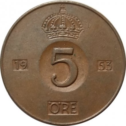 Швеция 5 эре 1953 год