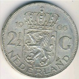 Нидерланды 2 1/2 гульдена 1966 год
