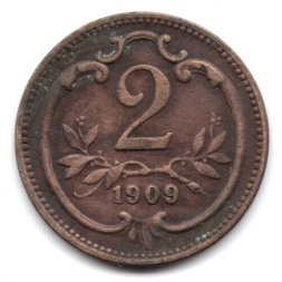 Австрия 2 геллера 1909 год