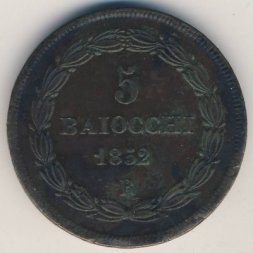 Папская область 5 байоччо 1852 год