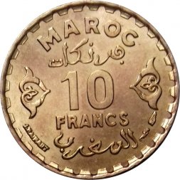 Марокко 10 франков 1952 (1371) год - Мухаммед V - UNC