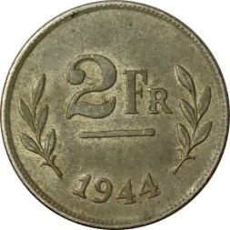 Бельгия 2 франка 1944 год BELGIQUE-BELGIE