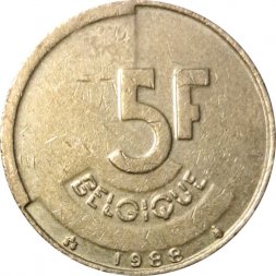 Бельгия 5 франков 1988 год BELGIQUE
