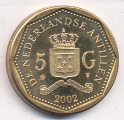 Монета Антильские острова 5 гульденов 2002 год